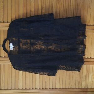 Pink Rose Vintage Black Lace 3/4 Bell Sleeve Cardigan Cover Up Size Medium